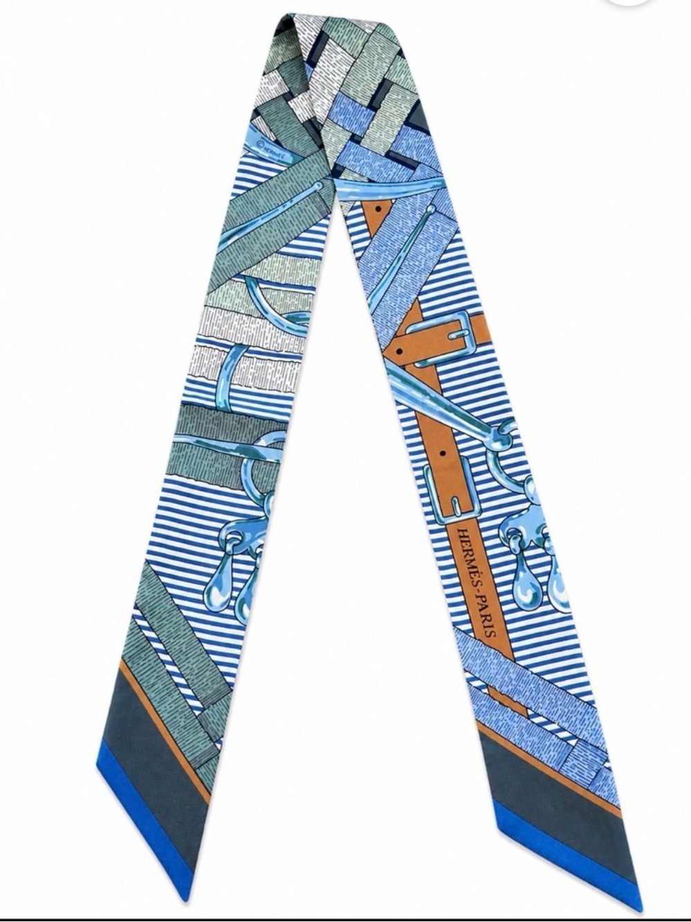 Hermès Blue earth tone color way Silk Twilly Scarf like NEW in box